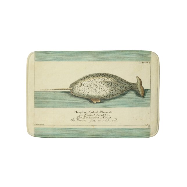 Narwhal Antique Whale Watercolor Wissenschaftliche Badematte (Vorderseite)