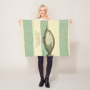 Narwhal Antique Whale Watercolor Wissenschaftliche Fleecedecke