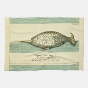 Narwhal Antique Whale Watercolor Wissenschaftliche Geschirrtuch
