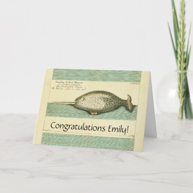 Narwhal Antique Whale Watercolor Wissenschaftliche Karte (Vorderseite)