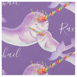 Narwhal Aquarellkunst lila individuelle Name Stoff