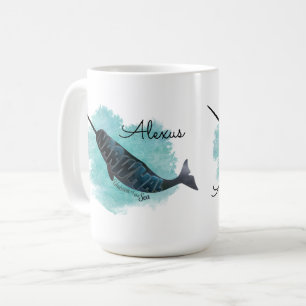 Narwhal auf dem Watercolor-Herzen, personalisiert Kaffeetasse
