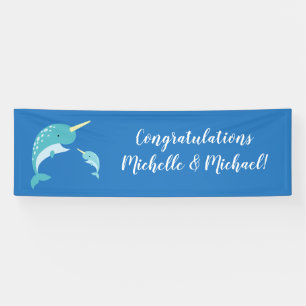 Narwhal Baby Dusche Blue Boy Whale Banner