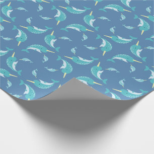 Narwhal Baby Dusche Blue Boy Whale Geschenkpapier