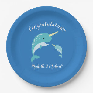Narwhal Baby Dusche Blue Boy Whale Pappteller