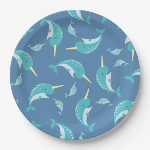 Narwhal Baby Dusche Blue Boy Whale Pappteller
