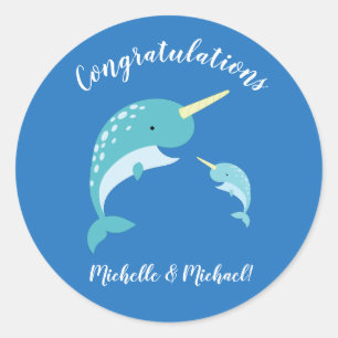Narwhal Baby Shower Blue Boy Niedlich Runder Aufkleber