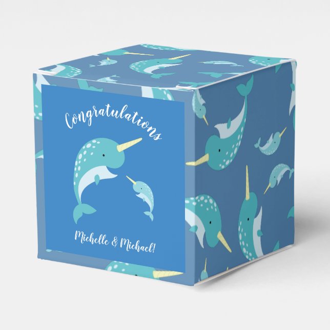 Narwhal Baby Shower Geschenkschachtel (Vorderseite)