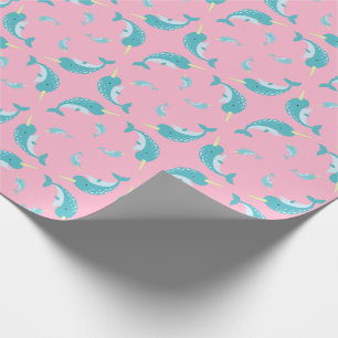 Narwhal Baby Shower Pink Girl Whale Geschenkpapier