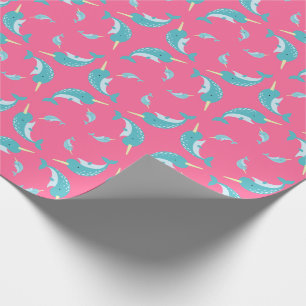 Narwhal Baby Shower Pink Girl Whale Geschenkpapier