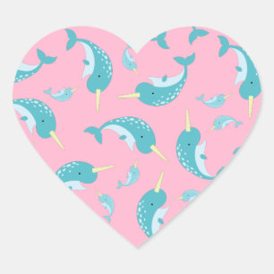 Narwhal Baby Shower Pink Girl Whale Herz-Aufkleber