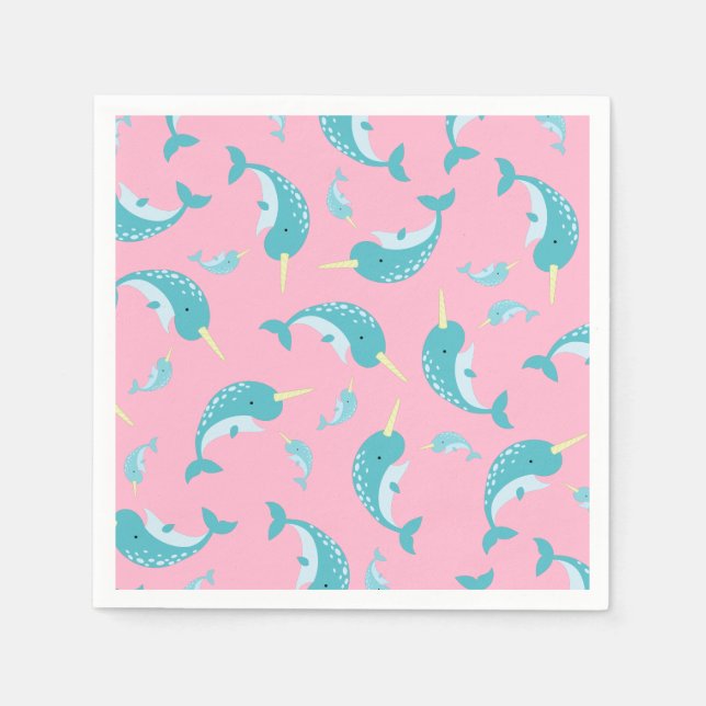 Narwhal Baby Shower Pink Girl Whale Serviette (Vorderseite)
