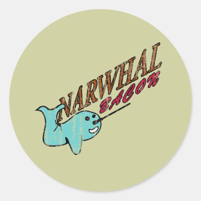 Narwhal Bacon Retro Logo Runder Aufkleber (Vorderseite)
