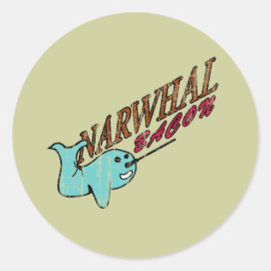 Narwhal Bacon Retro Logo Runder Aufkleber