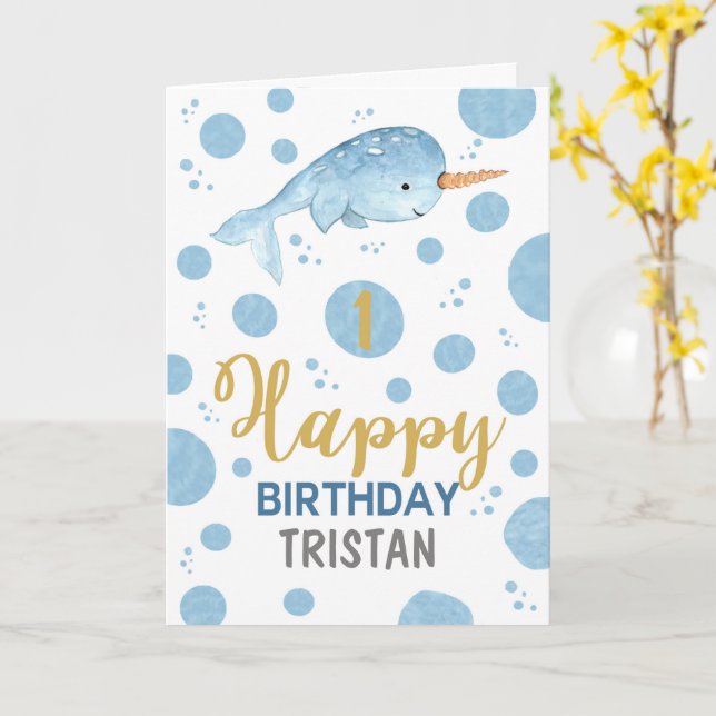 Narwhal Birthday Card Karte (Gelbe Blume)