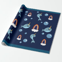 Narwhal, Blasen und Regenbogenverpackungspapier