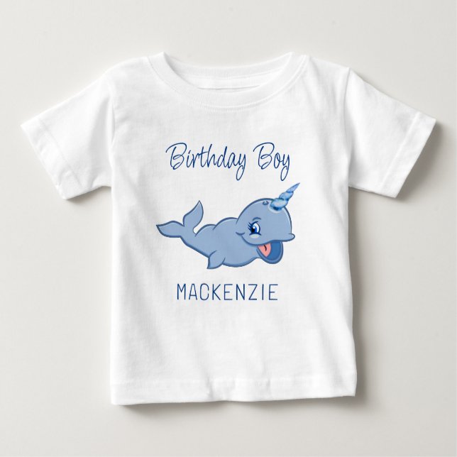 Narwhal Blue | Adorable Baby Kawaii Erster Geburts Baby T-shirt (Vorderseite)