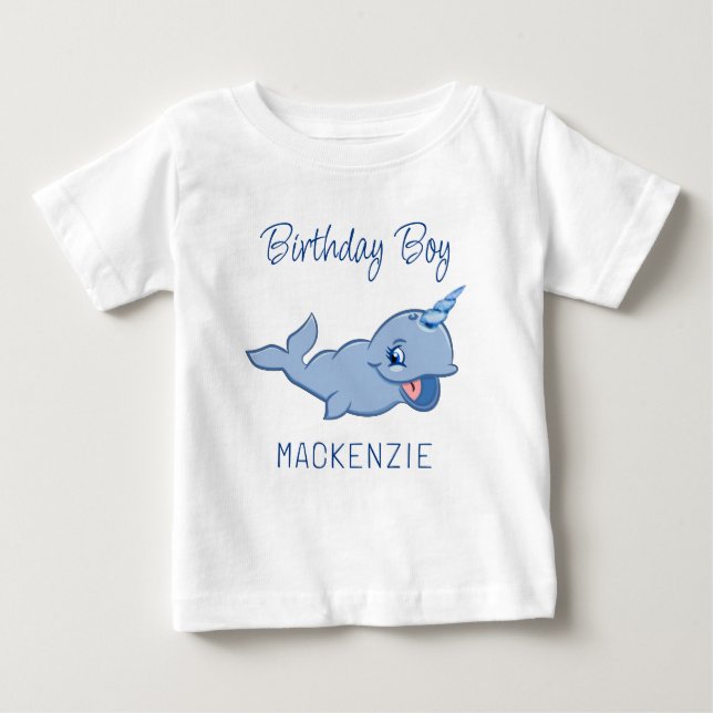 Narwhal Blue | Adorable Baby Kawaii Erster Geburts T-shirt (Vorderseite)