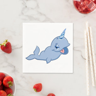 Narwhal Blue Adorable Baby Kawaii Ocean Geburtst Serviette