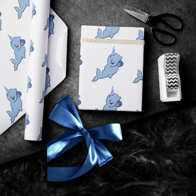 Narwhal Blue | Adorable Baby Kawaii Ocean Shower Geschenkpapier (Von Creator hochgeladen)