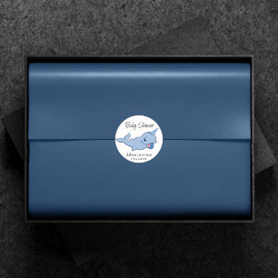 Narwhal Blue Adorable Baby Kawaii Ocean Shower Runder Aufkleber