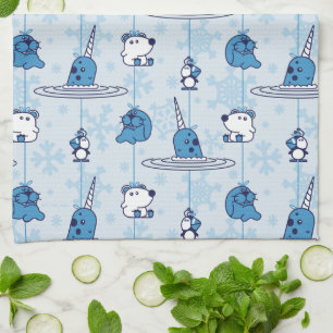 Narwhal Blue Snowflake Pattern Geschirrtuch
