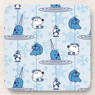 Narwhal Blue Snowflake Pattern Getränkeuntersetzer