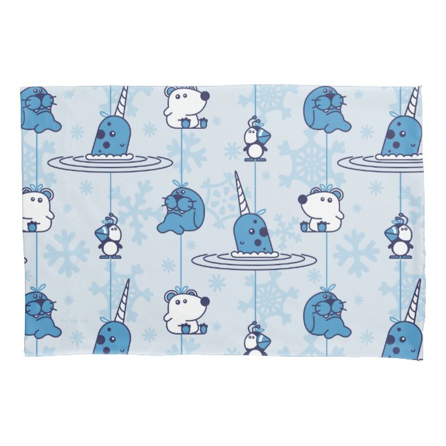 Narwhal Blue Snowflake Pattern Kissenbezug (Vorderseite)