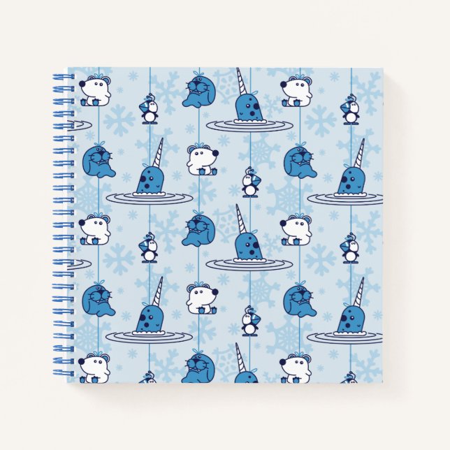 Narwhal Blue Snowflake Pattern Notizbuch (Vorderseite)