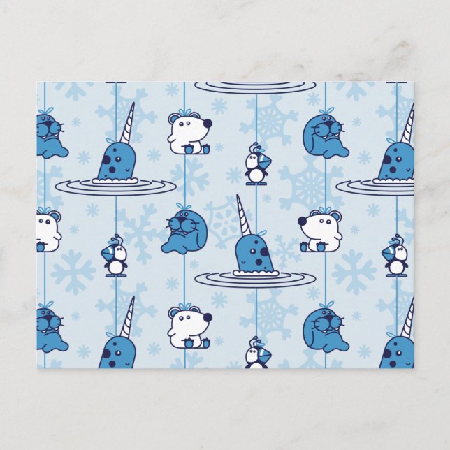 Narwhal Blue Snowflake Pattern Postkarte (Vorderseite)