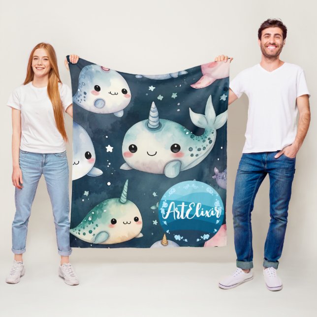 Narwhal Blue Stars Print Fleecedecke (Beispiel)