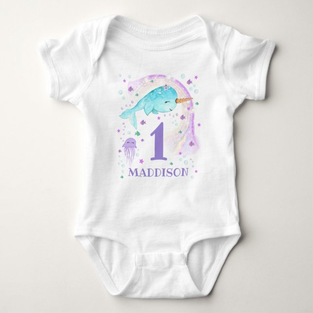 Narwhal Bodysuit Personalisiert Girl Narwhal Bodys Baby Strampler (Vorderseite)