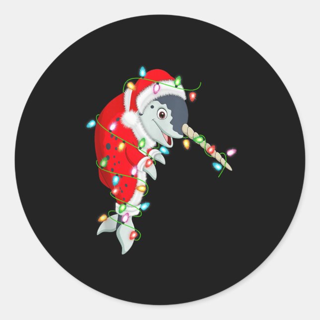 Narwhal Christmas Lights Santa Costume Cute Animal Runder Aufkleber (Vorderseite)