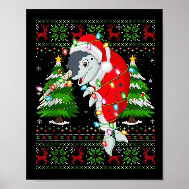 Narwhal Christmas Lights Santa Costume Ugly Xmas S Poster (Vorne)