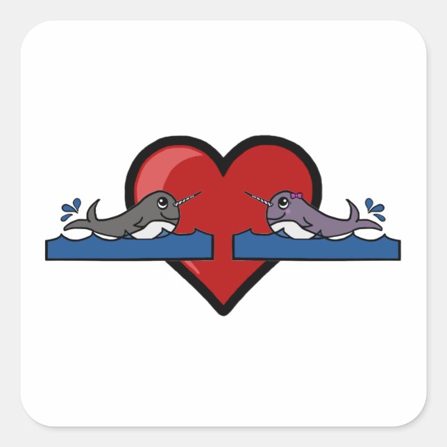 Narwhal Couple Quadratischer Aufkleber (Vorderseite)