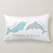 Narwhal Dolphin Friends Forever Pillow