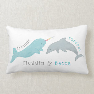 Narwhal Dolphin Friends Forever Pillow Lendenkissen