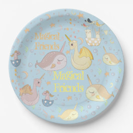 Narwhal, Drache-blaues personalisiertes Pappteller