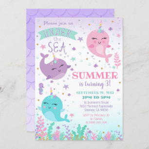 Narwhal Einladung Mädchen unter dem Meer