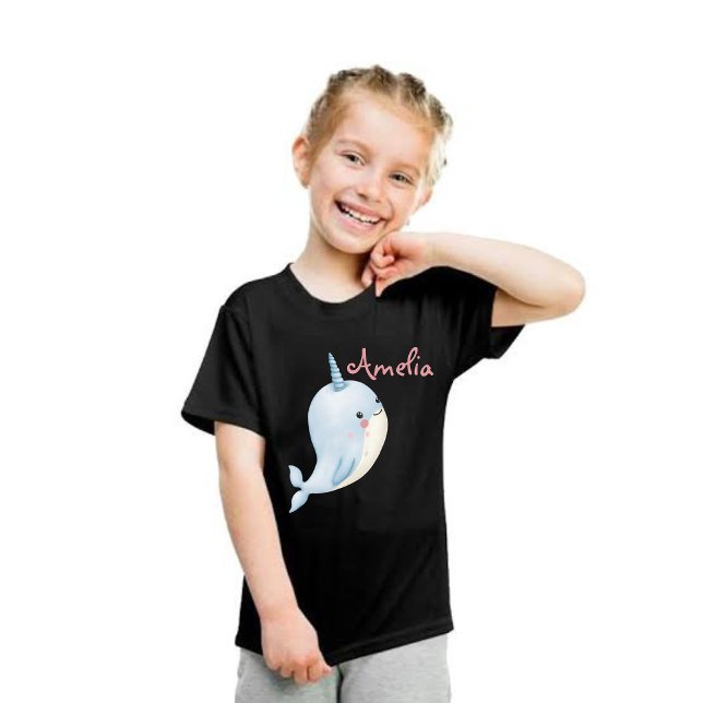 Narwhal Girl Geburtstag Name Personalisiert Schwar T-Shirt (Narwhal Girl Birthday Add Name Personalized Black T-Shirt
)