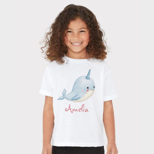 Narwhal Girl Geburtstag Name Personalisiert Weiß h T-Shirt