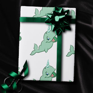Narwhal Green   Niedliches Minze Chibi Cartoon Par Geschenkpapier