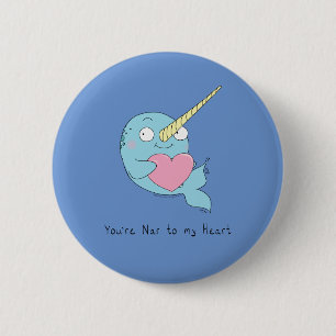 Narwhal Hugging Heart Valentine's Day Button Butto