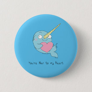 Narwhal Hugging Heart Valentine's Day Button Butto