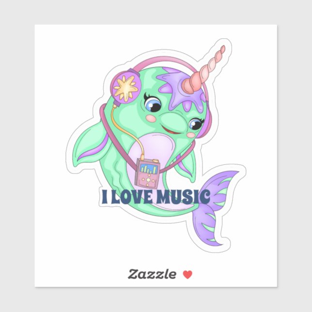 Narwhal I Liebe Music Aufkleber (Blatt)