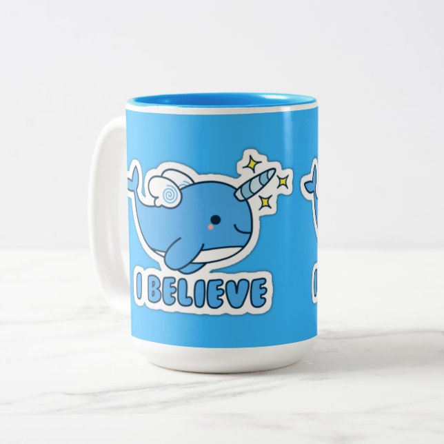 Narwhal Ich glaube Zweifarbige Tasse (Vorderseite Links)