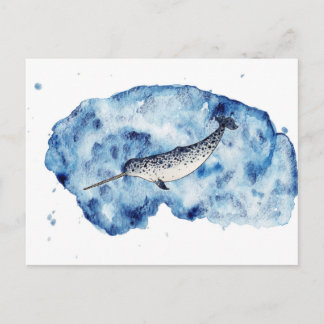 Narwhal in a splash of watercolour postkarte
