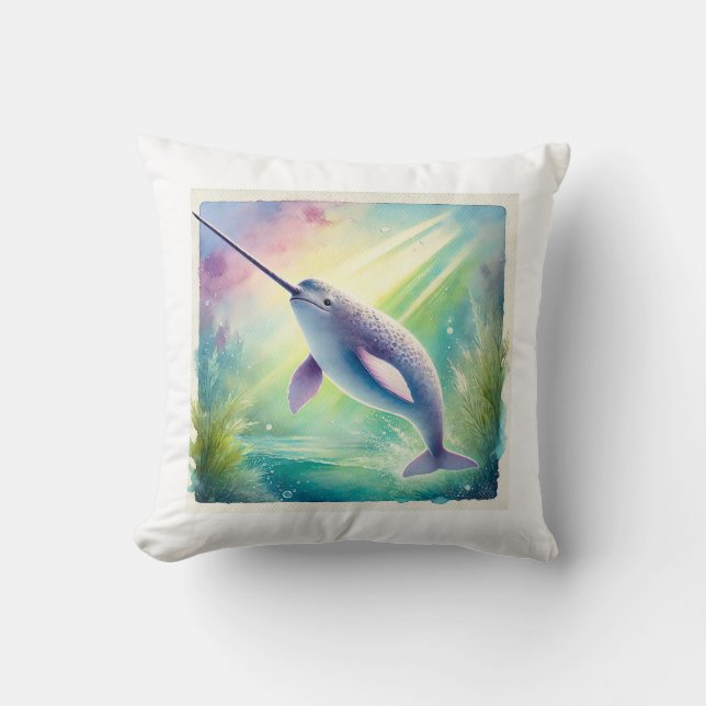 Narwhal in the Deep 110924AREF142 - Watercolor Kissen (Vorderseite)