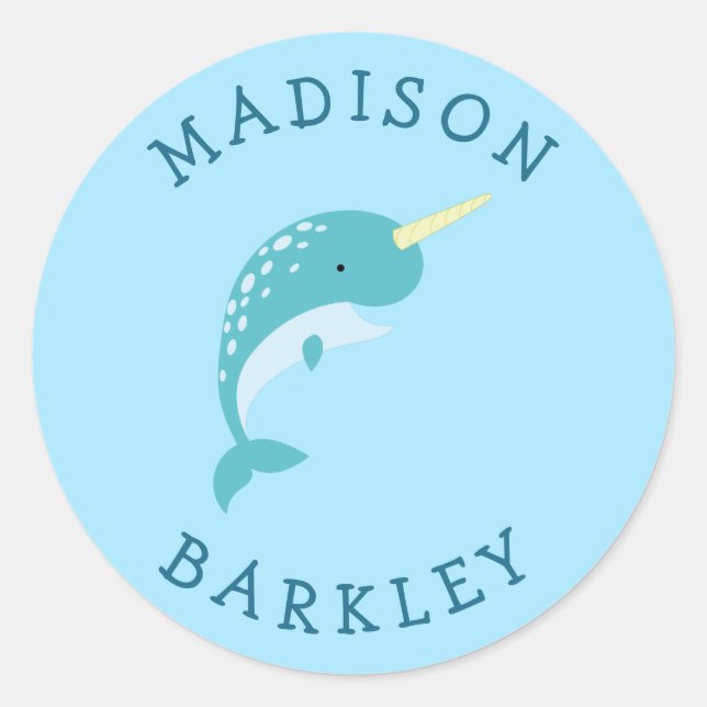 Narwhal Kid's Niedliche Aufkleber für den Umschlag (Vorderseite)