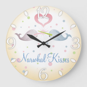 Narwhal küsst Gewohnheit Große Wanduhr